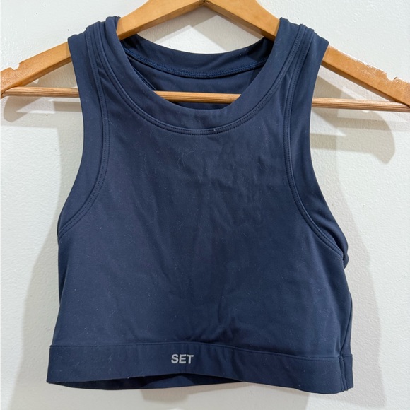 SET Active Tops - SET Active Navy Blue Cropped Athletic Tank